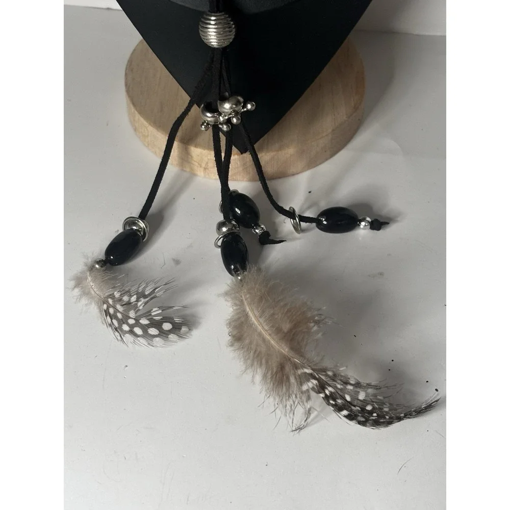 Y2K Boho Faux Tortoise Resin Pendant Necklace Feather Tassel Lariat